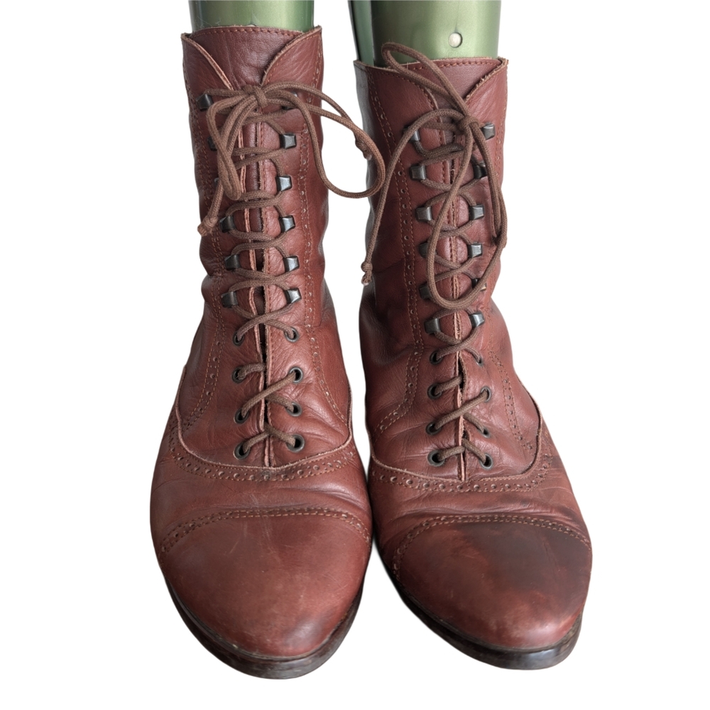 Women's Brown Lace-Up Leather Ankle Boots